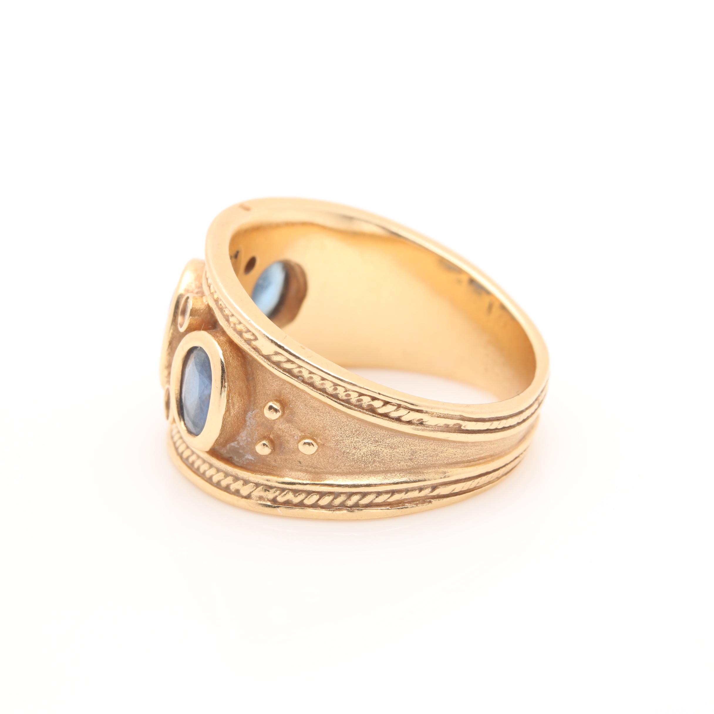 14K Yellow Gold Blue Sapphire and Diamond Ring