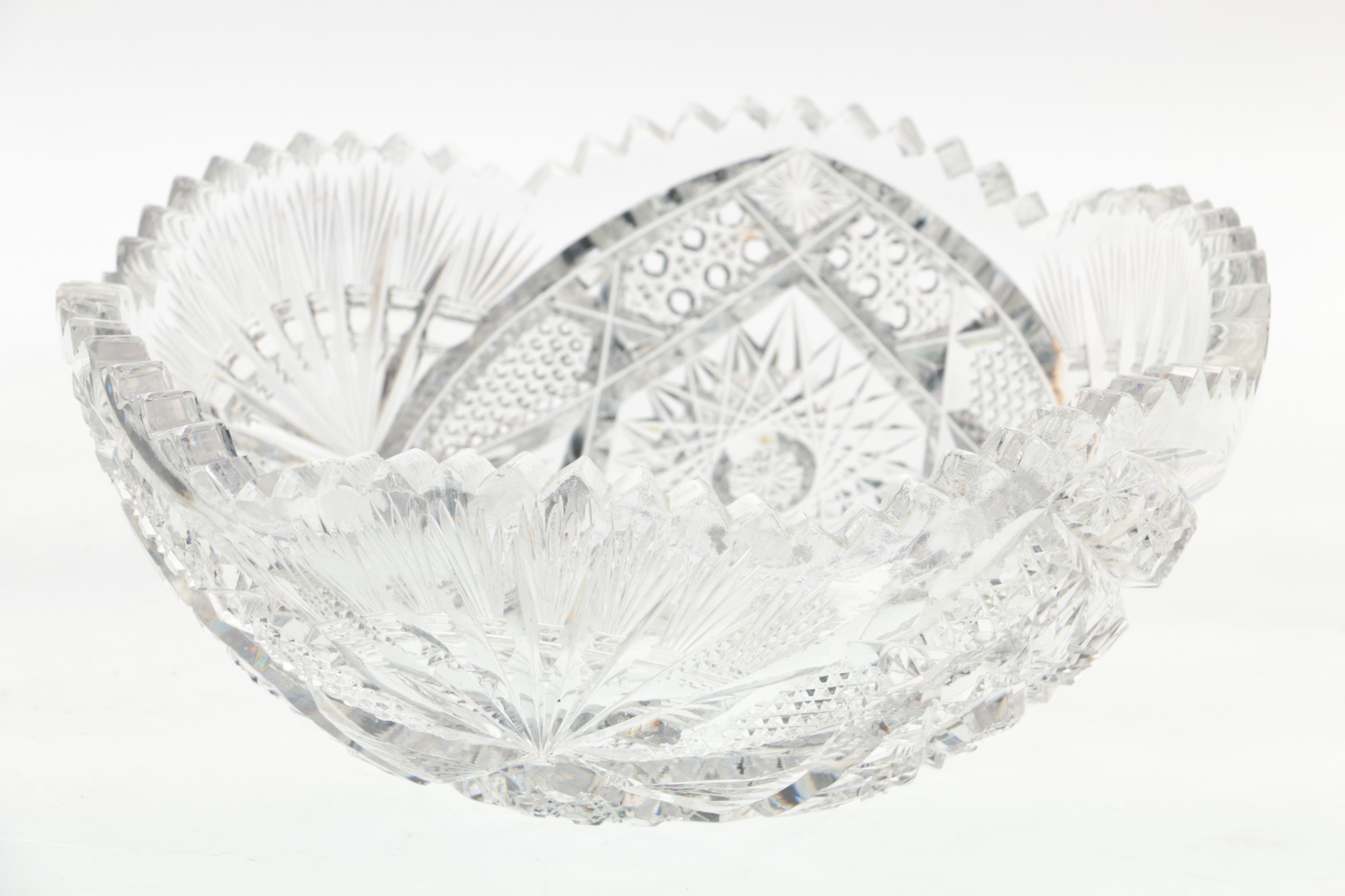 Crystal Clear Industries "Leaf" Dish and American Brilliant Cut Glass Bowl
