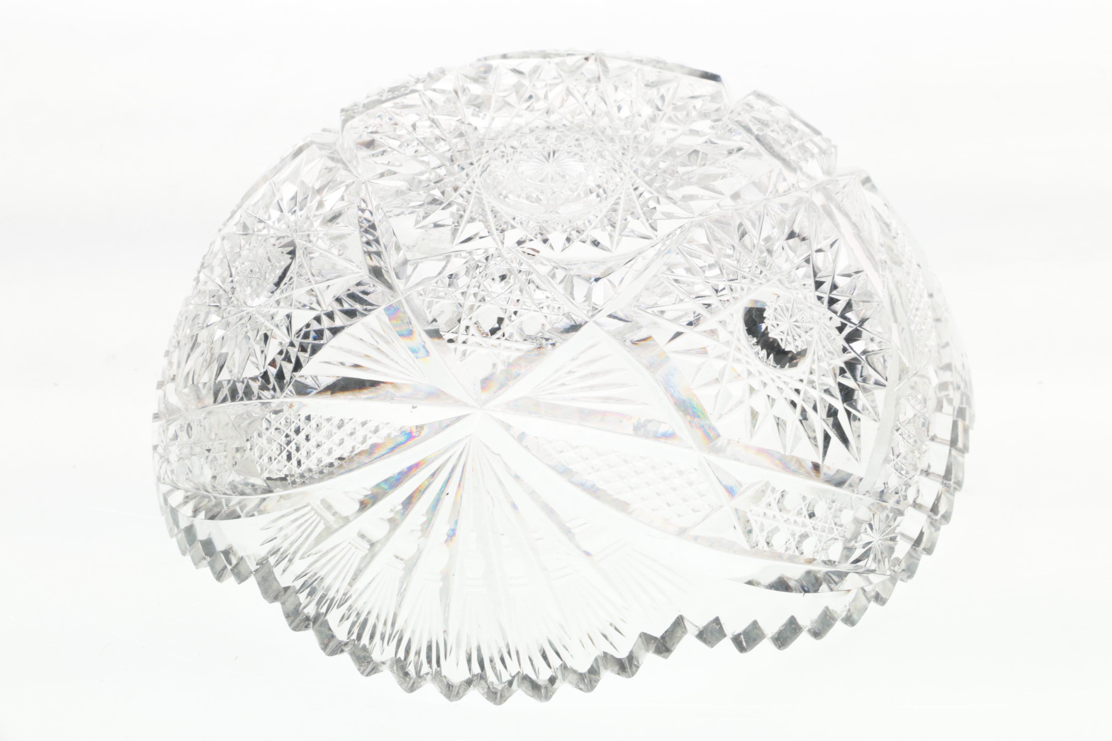 Crystal Clear Industries "Leaf" Dish and American Brilliant Cut Glass Bowl
