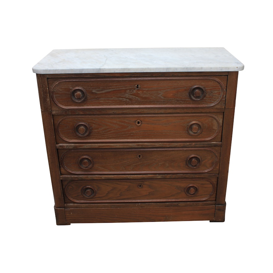 Victorian Marble Top Ash Chest of Drawers