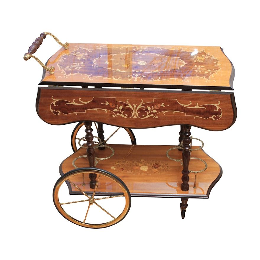 Italian Drop Leaf with Burl Inlay Bar Cart