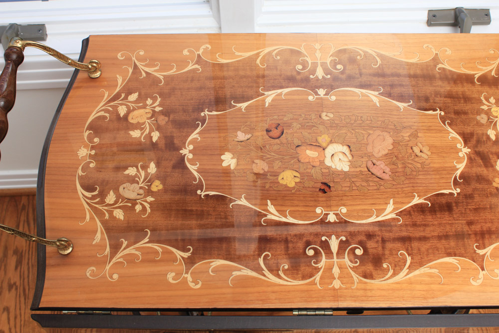 Italian Drop Leaf with Burl Inlay Bar Cart