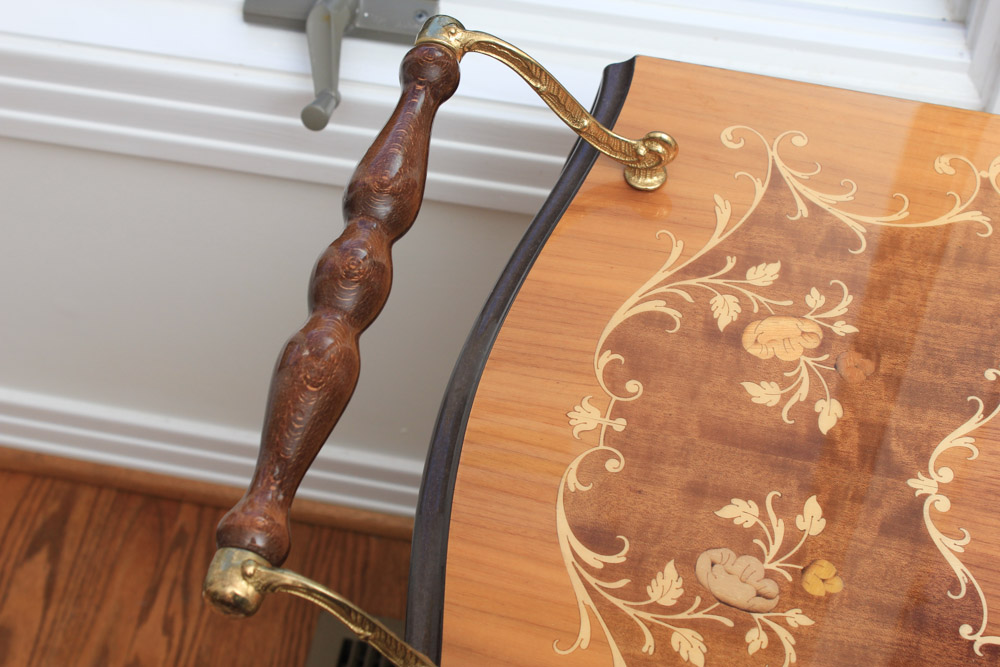 Italian Drop Leaf with Burl Inlay Bar Cart