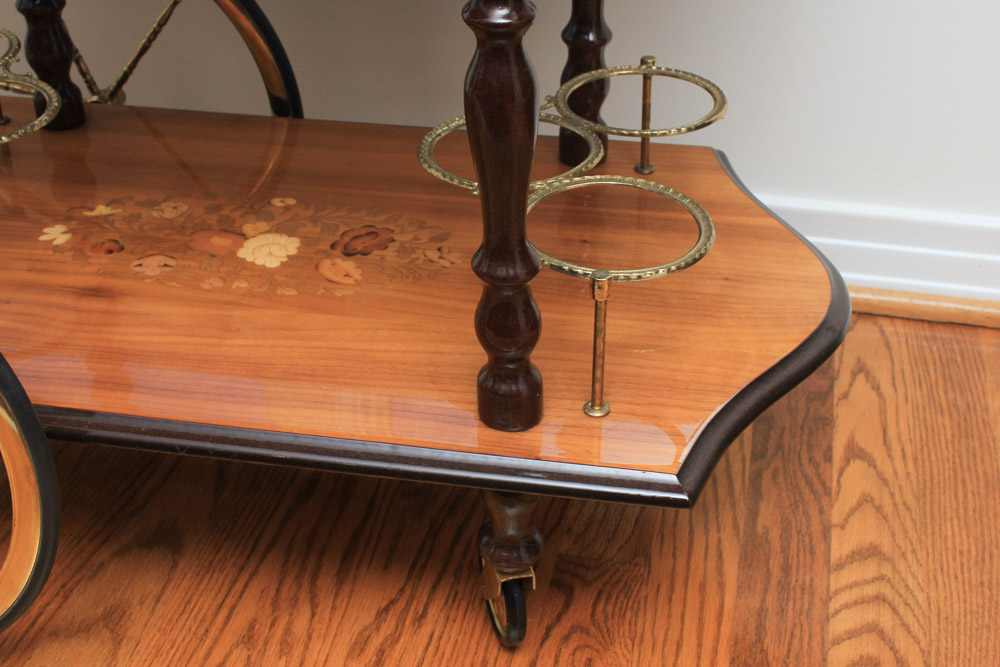 Italian Drop Leaf with Burl Inlay Bar Cart