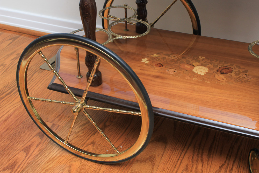 Italian Drop Leaf with Burl Inlay Bar Cart