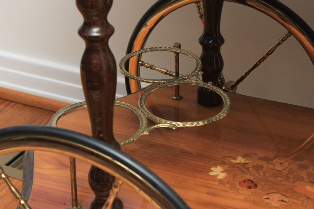 Italian Drop Leaf with Burl Inlay Bar Cart