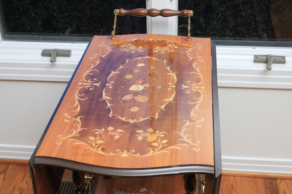 Italian Drop Leaf with Burl Inlay Bar Cart