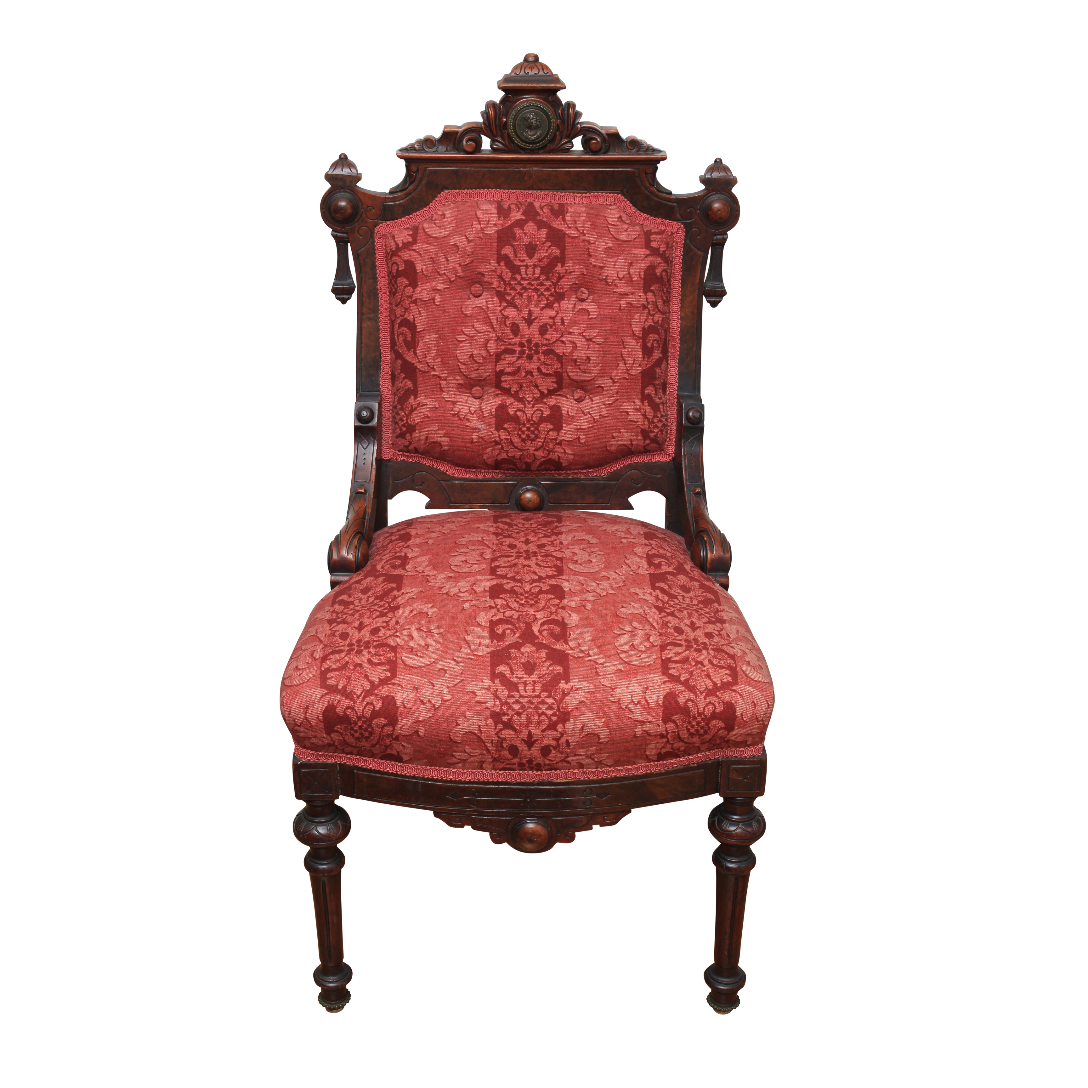 Renaissance-Revival Side Chair with Bronze Portrait Medallion