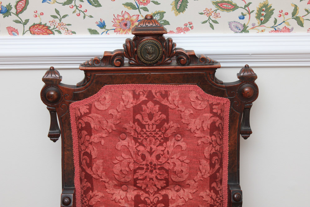 Renaissance-Revival Side Chair with Bronze Portrait Medallion