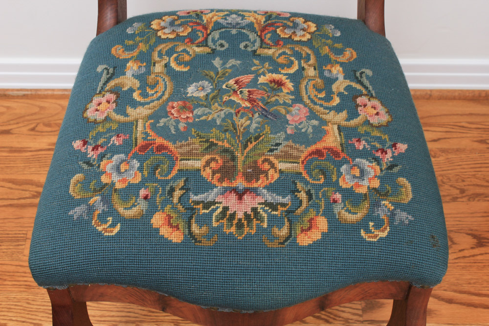 Victorian Carved Walnut Chair With Needlepoint Seat