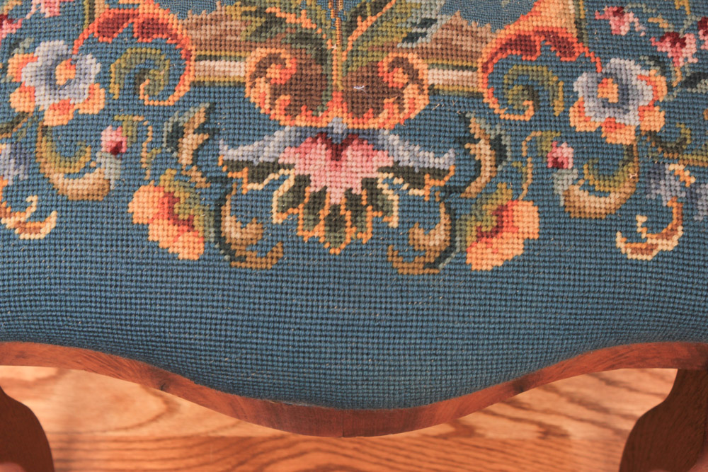 Victorian Carved Walnut Chair With Needlepoint Seat