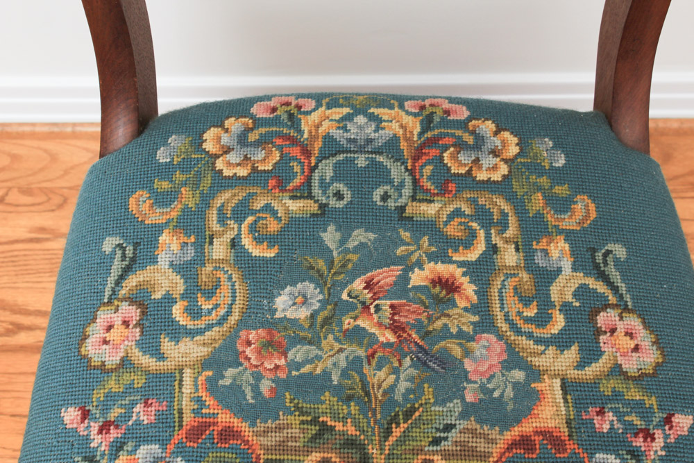 Victorian Carved Walnut Chair With Needlepoint Seat