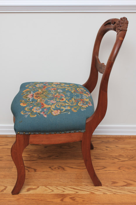 Victorian Carved Walnut Chair With Needlepoint Seat