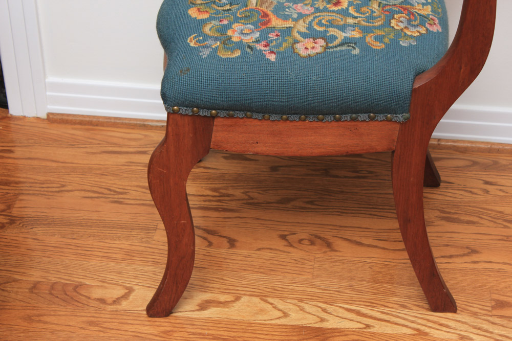 Victorian Carved Walnut Chair With Needlepoint Seat