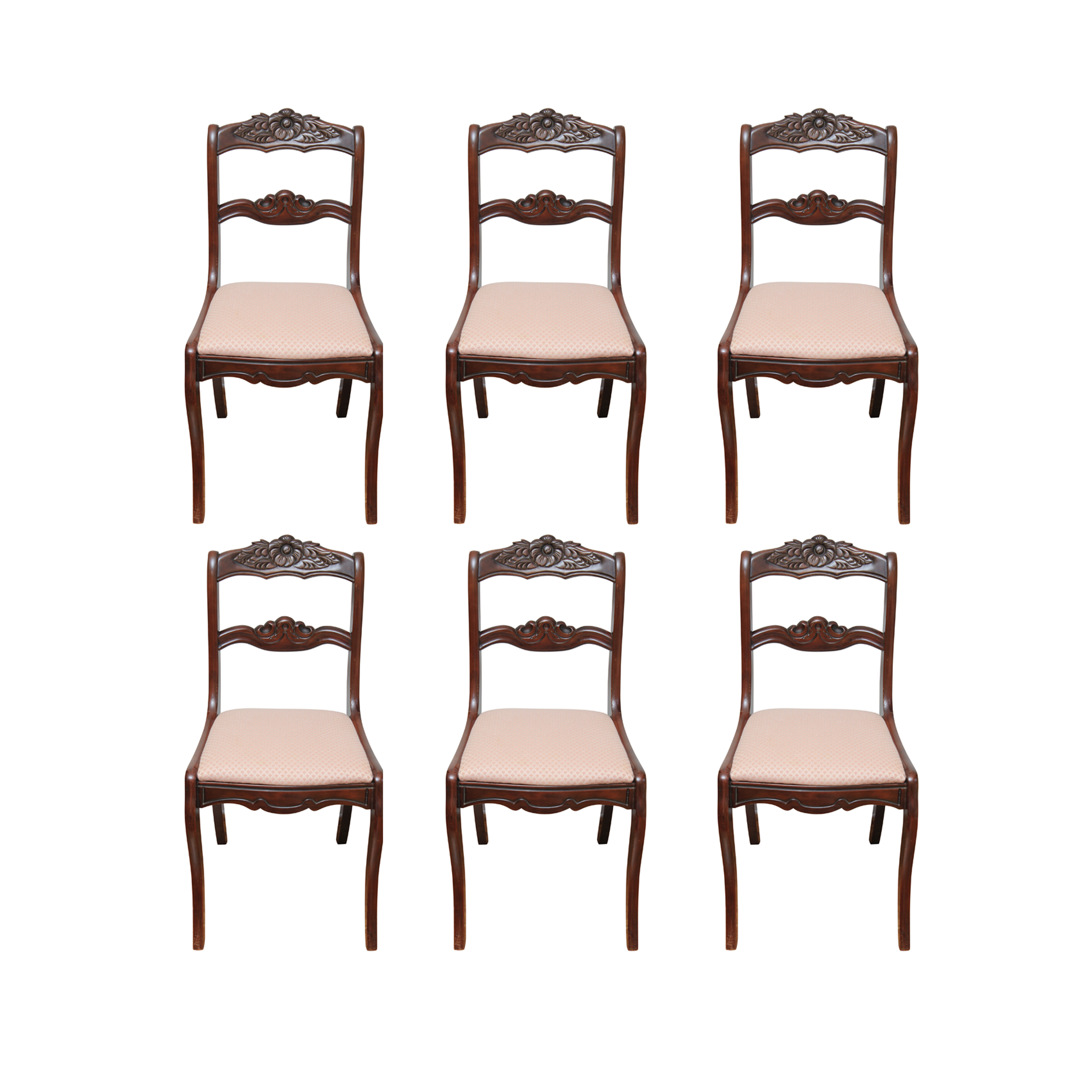 Set of Vintage Rose-Carved Mahogany Dining Chairs