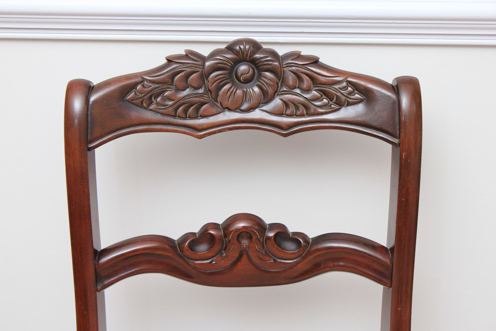 Set of Vintage Rose-Carved Mahogany Dining Chairs