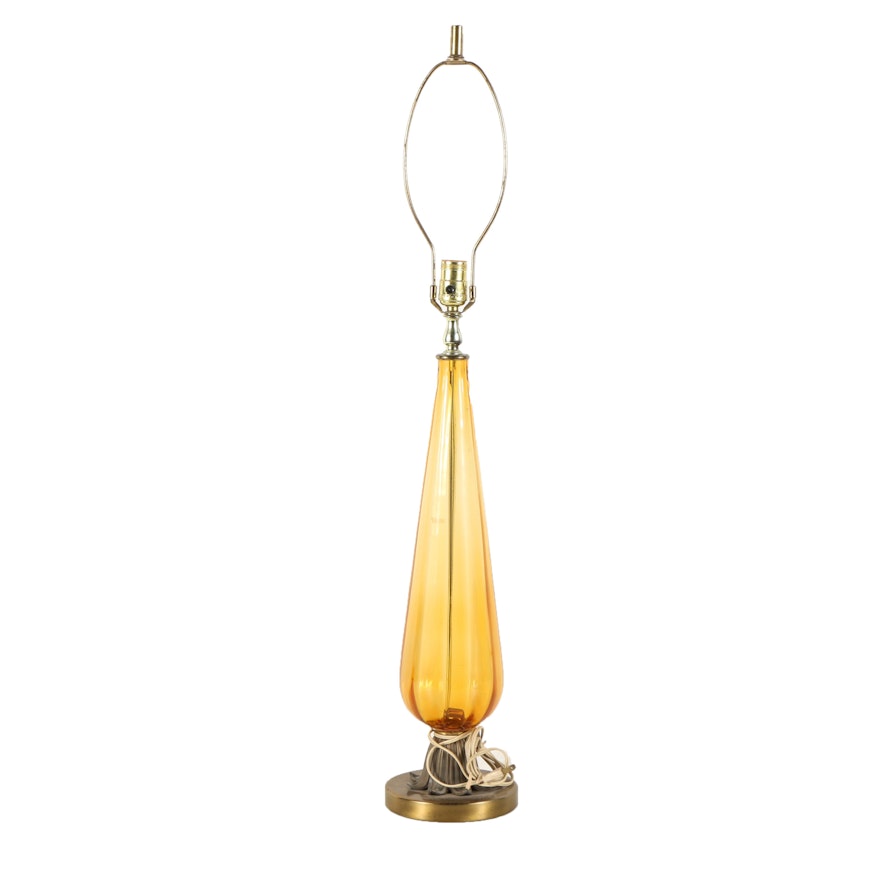 Mid-Century Glass and Bronze-Toned Table Lamp