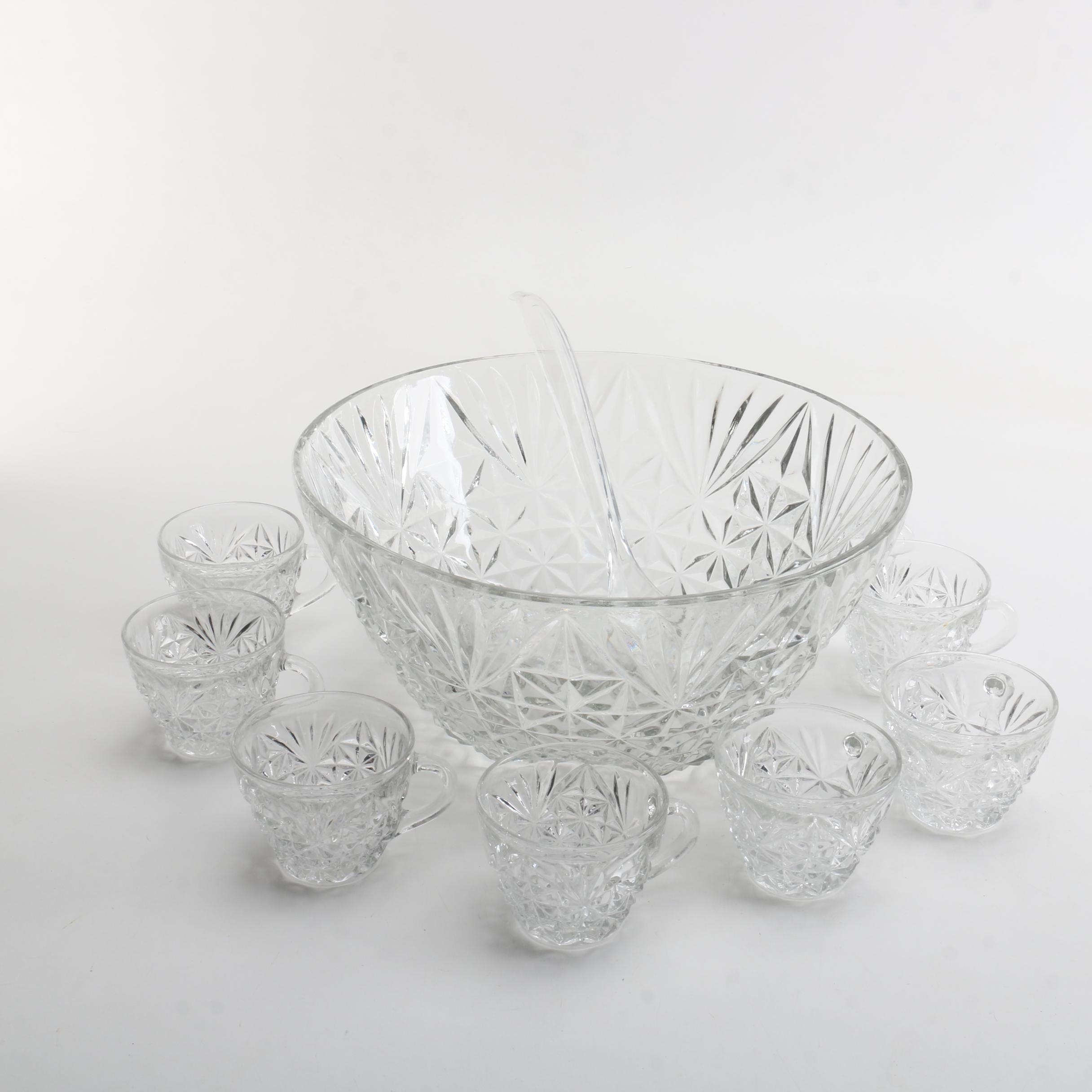 Pressed Glass Punch Bowl Set