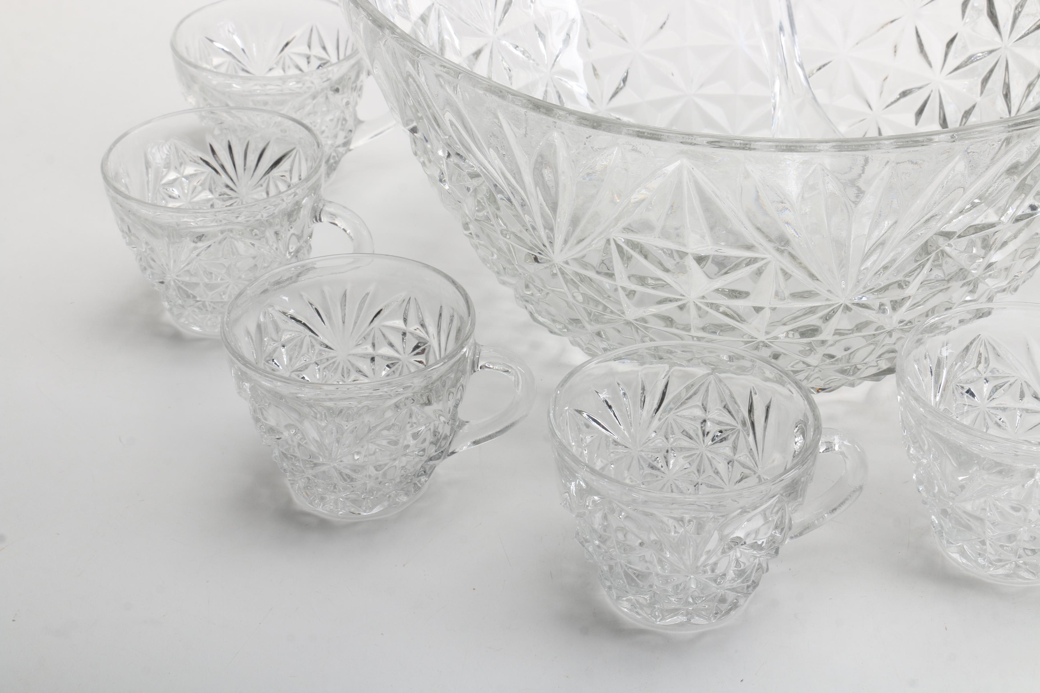 Pressed Glass Punch Bowl Set