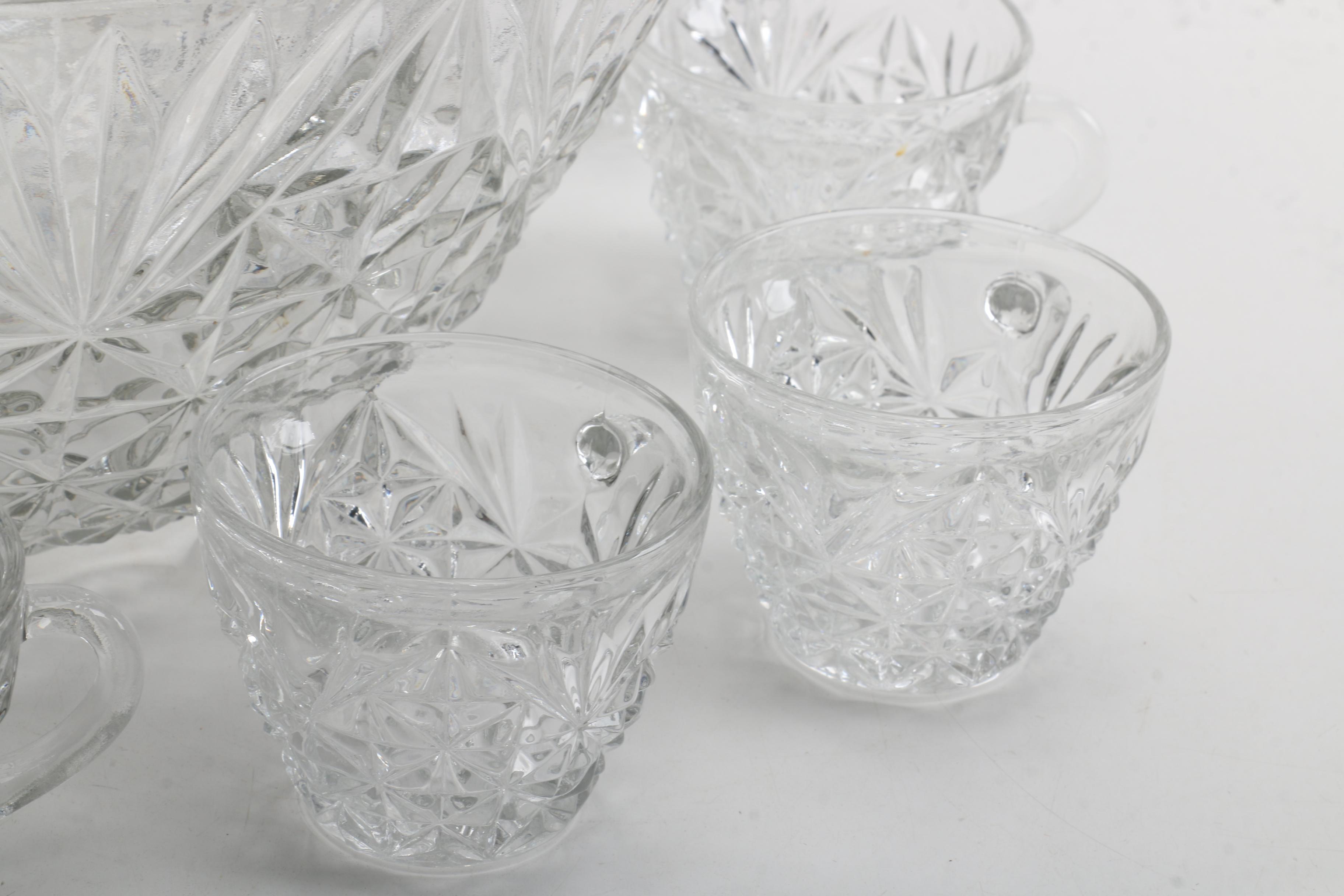 Pressed Glass Punch Bowl Set