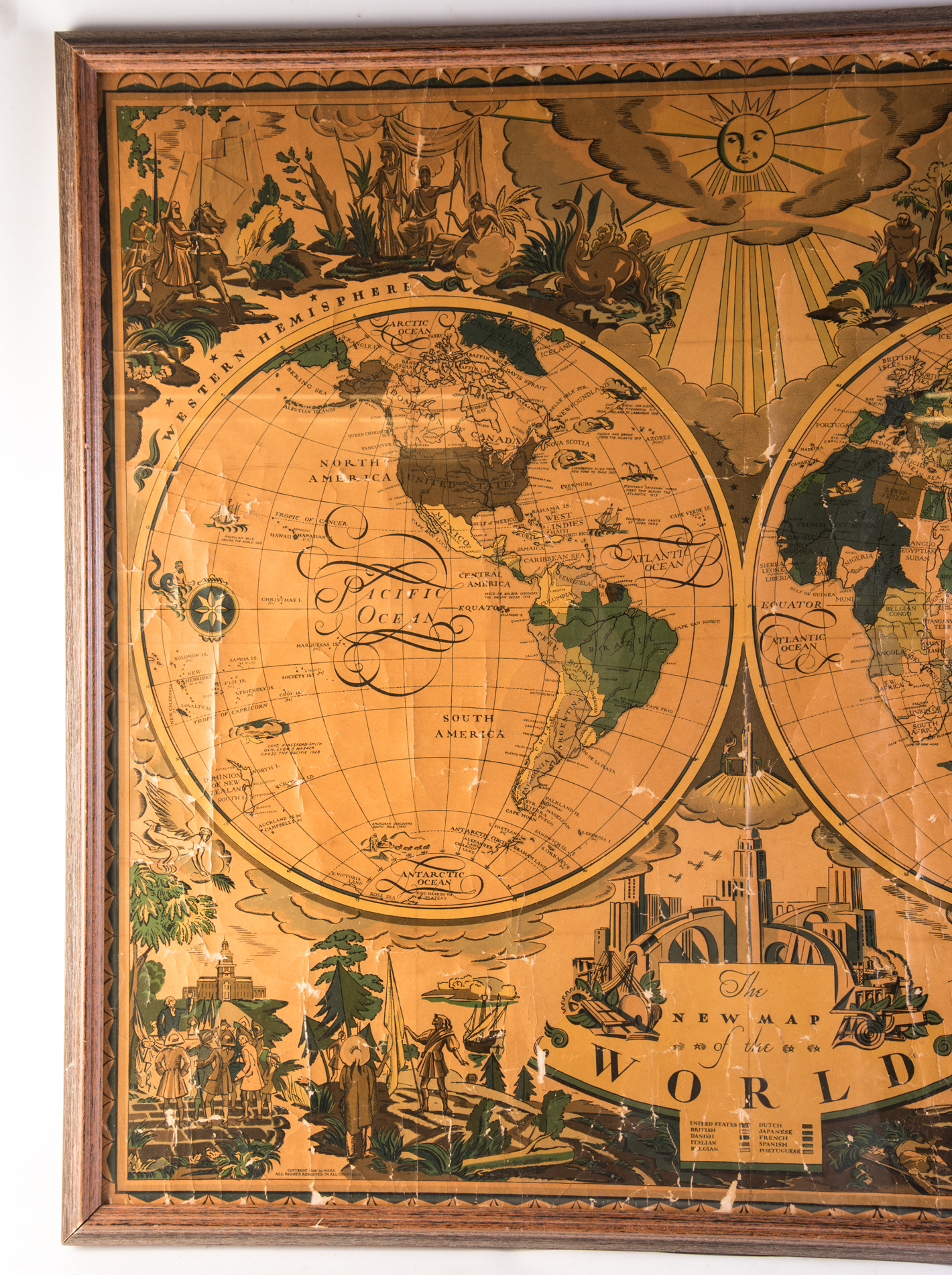 Edward Everett Henry 1928 Color Lithograph "The New Map of the World"