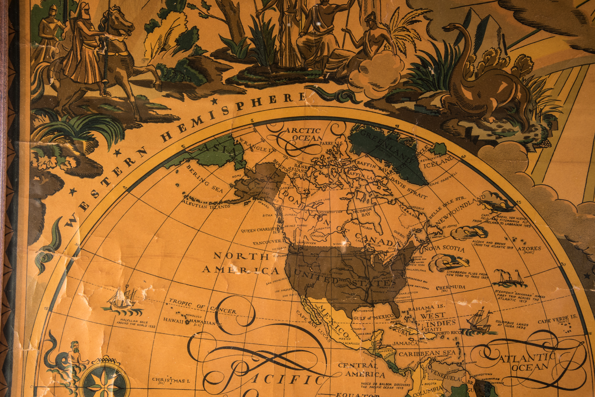 Edward Everett Henry 1928 Color Lithograph "The New Map of the World"