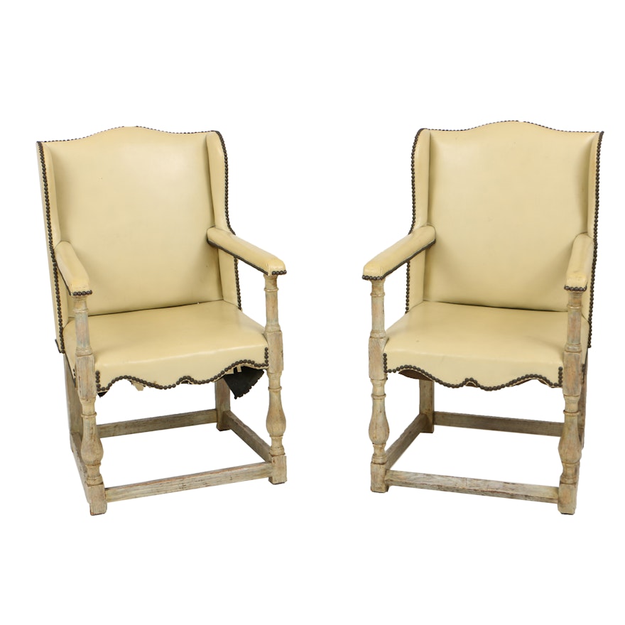 Vintage Jacobean Style Open-Arm, Wing Chairs