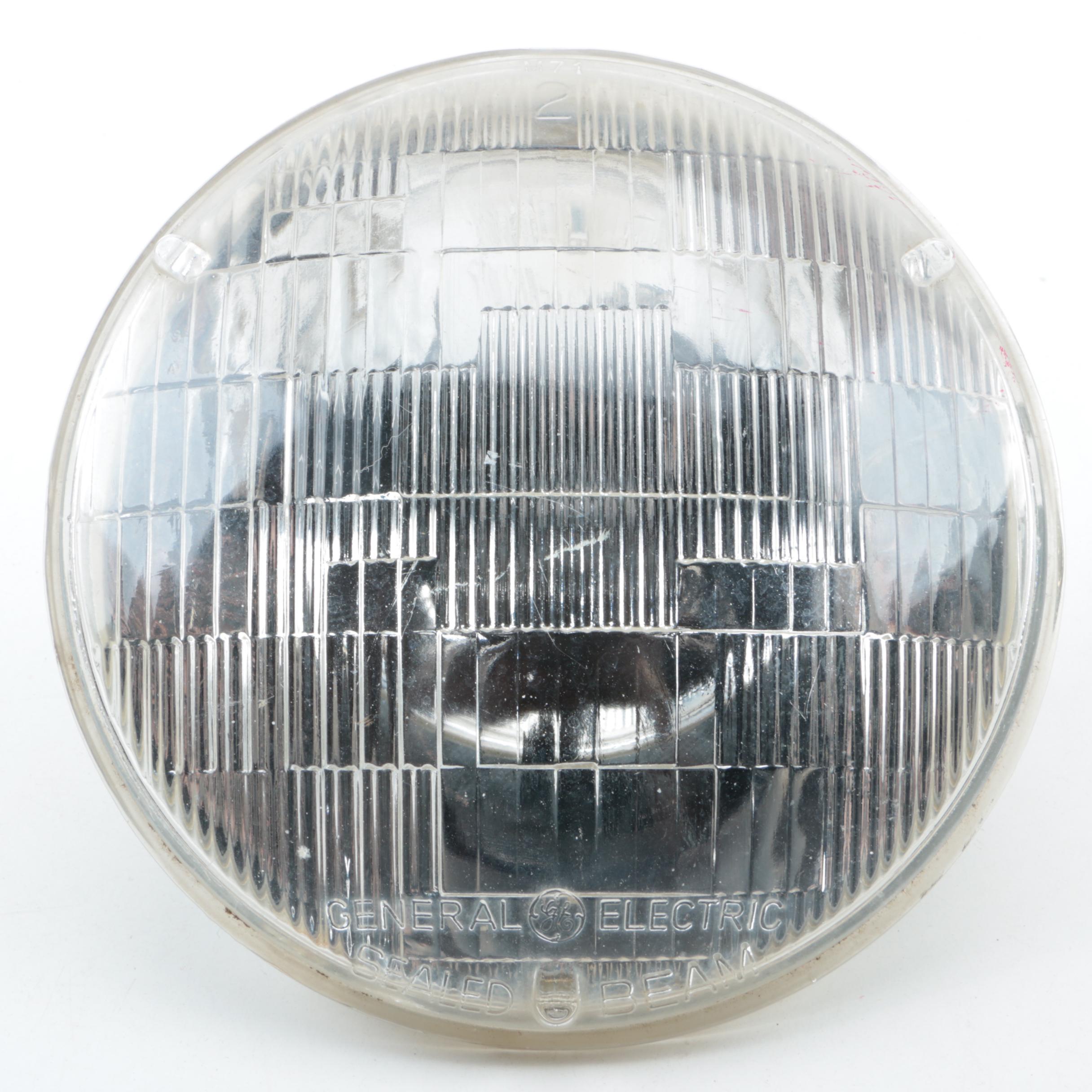 Vintage General Electric Sealed Beam Headlight and Amber Glass Foglight