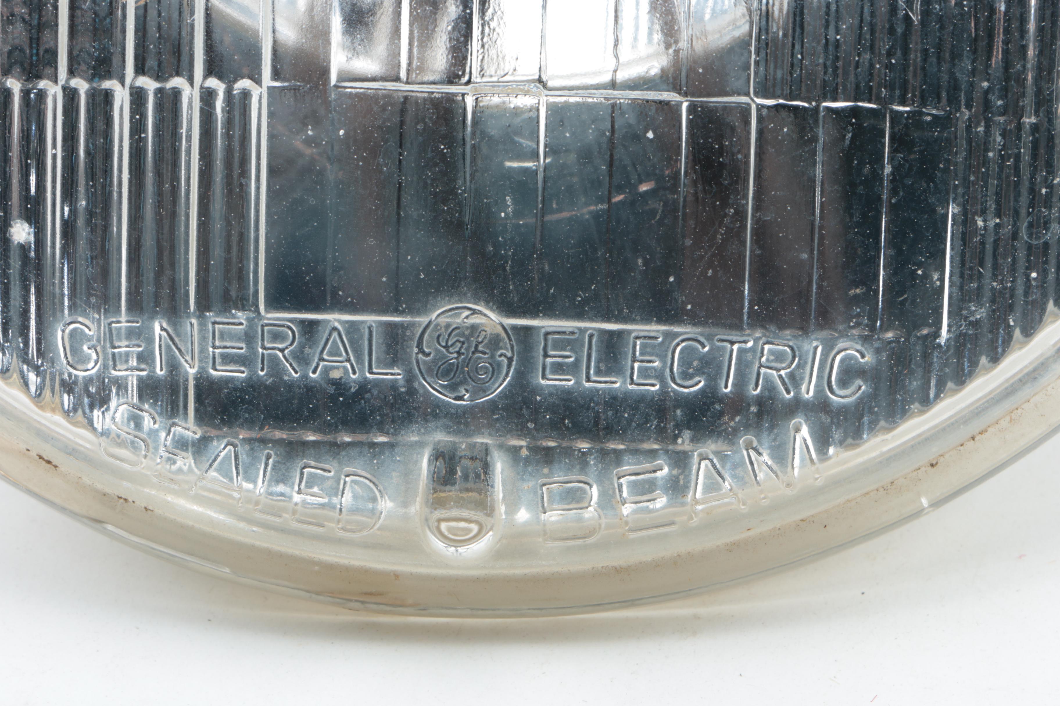 Vintage General Electric Sealed Beam Headlight and Amber Glass Foglight