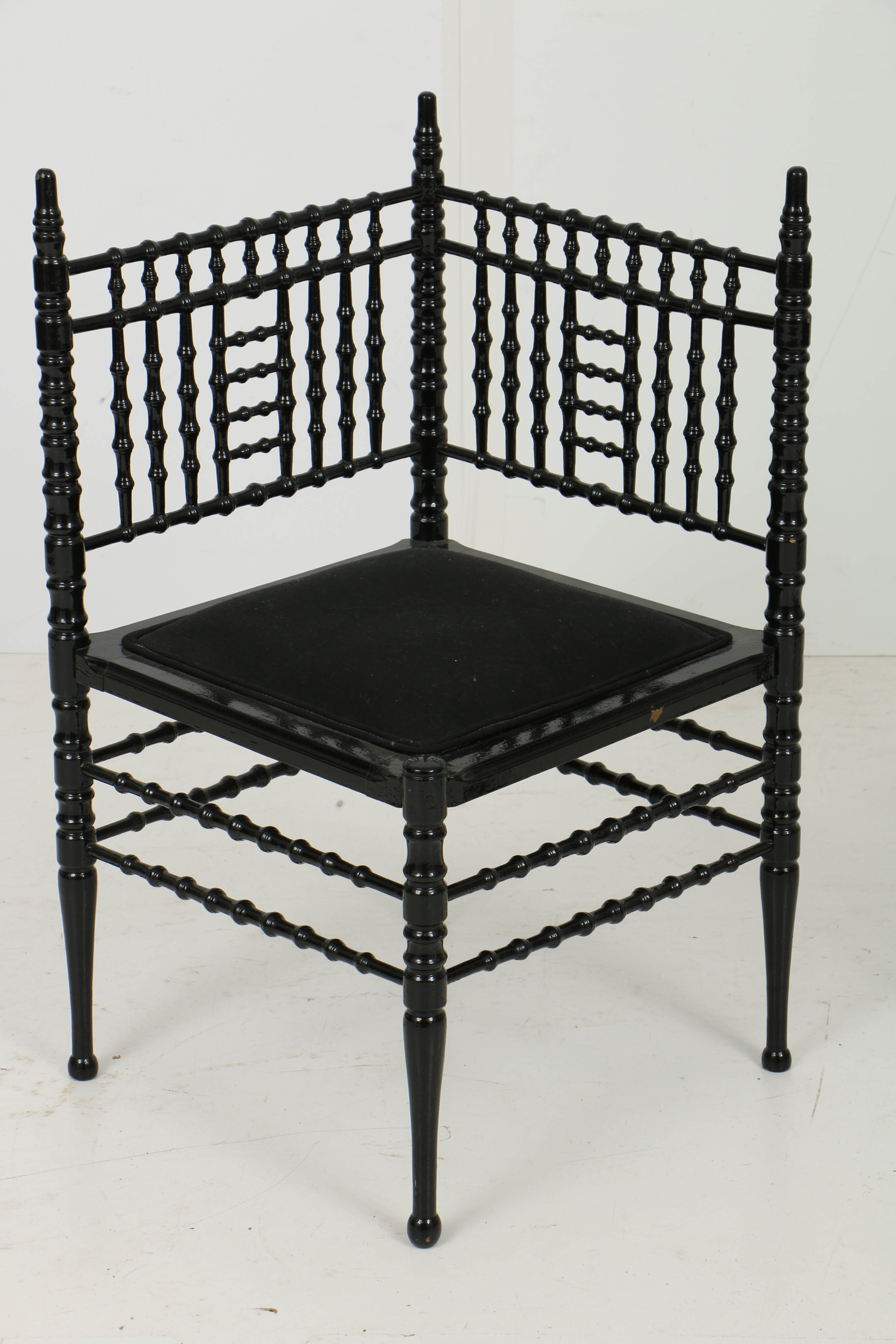 Antique Victorian Aesthetic Movement Faux-Bamboo Corner Chair and Trefoil Stand