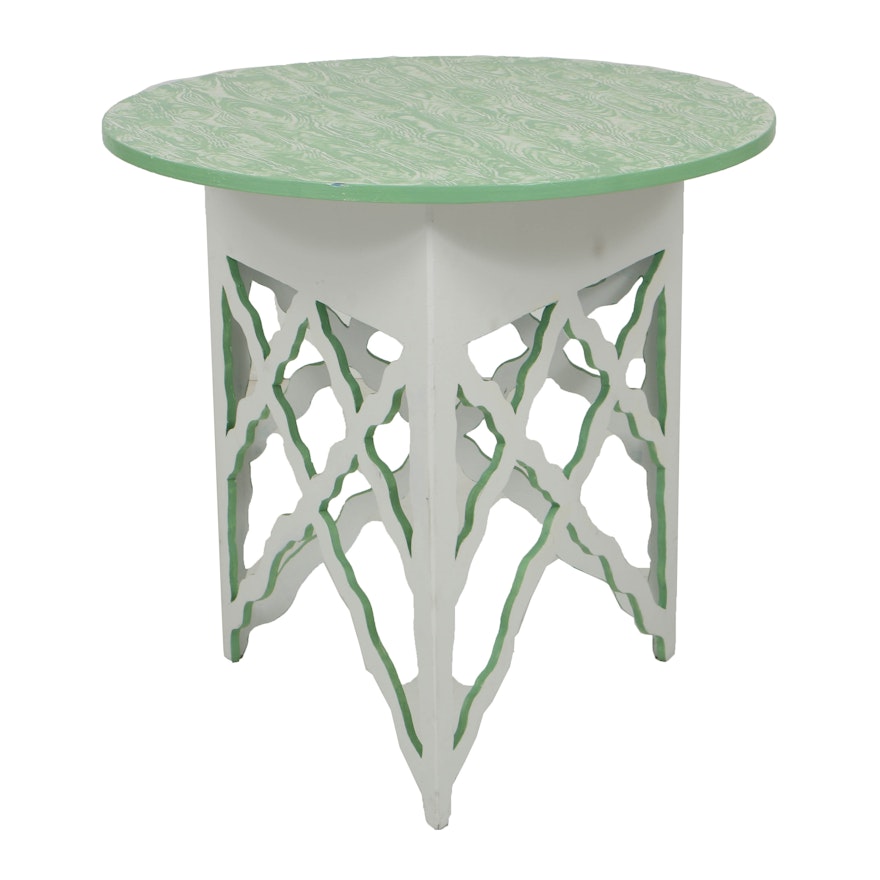 Grain-Painted Accent Table with Latticework Base