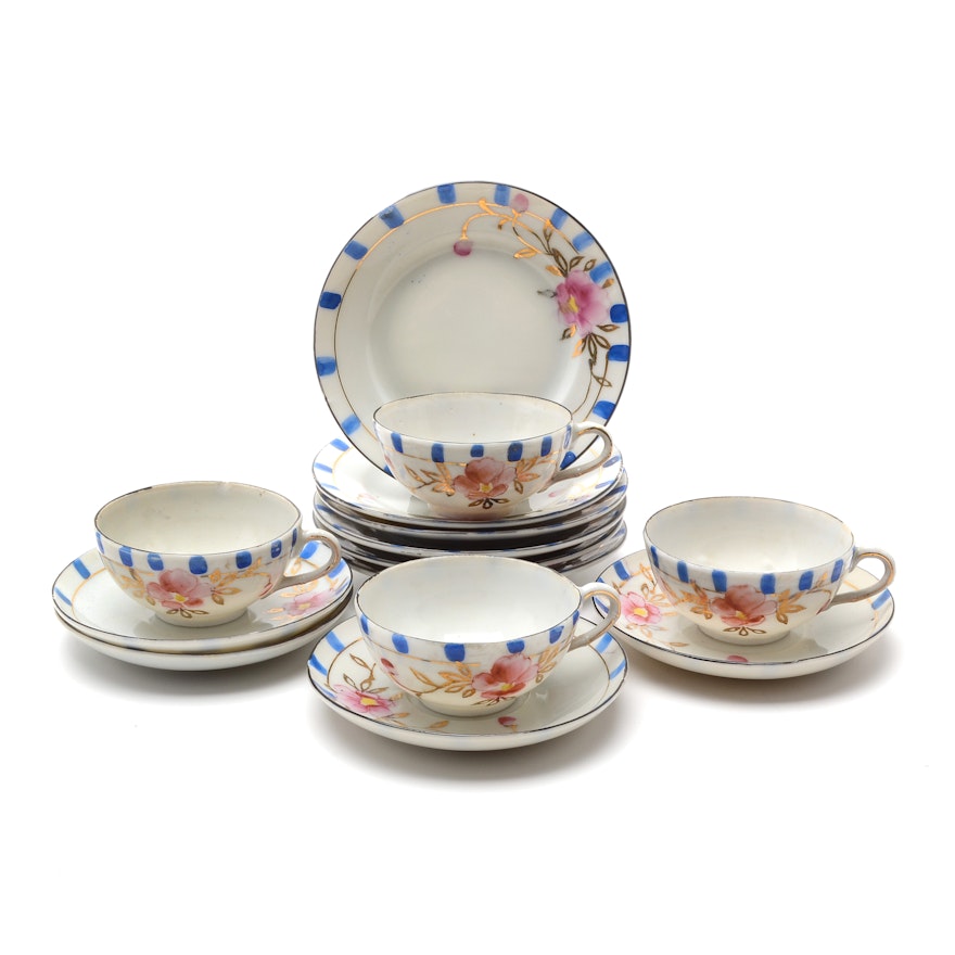 Vintage Child's Size Porcelain Teacups, Saucers and Plates