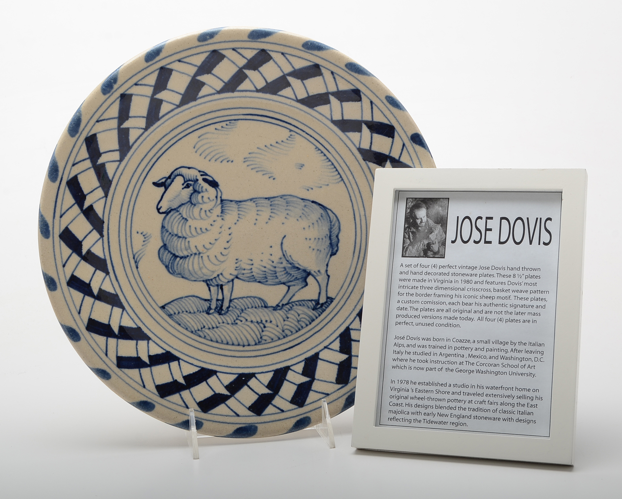 Four José Dovis Hand Decorated Pottery Plates