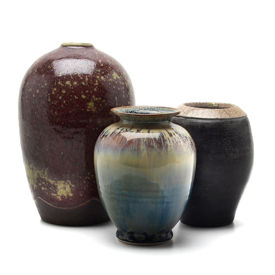 Art Pottery Vases Including Ben Owen III Signed Melon Vase