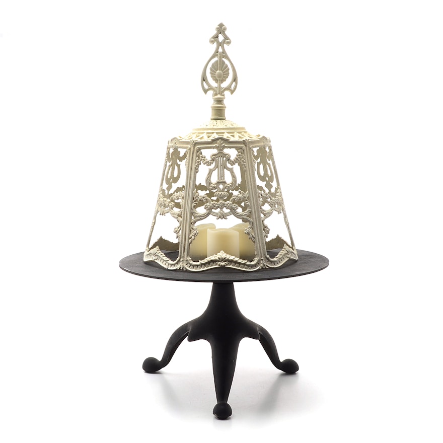 Black Cast Iron Stand with Metal Votive Shade and Three Battery Candles