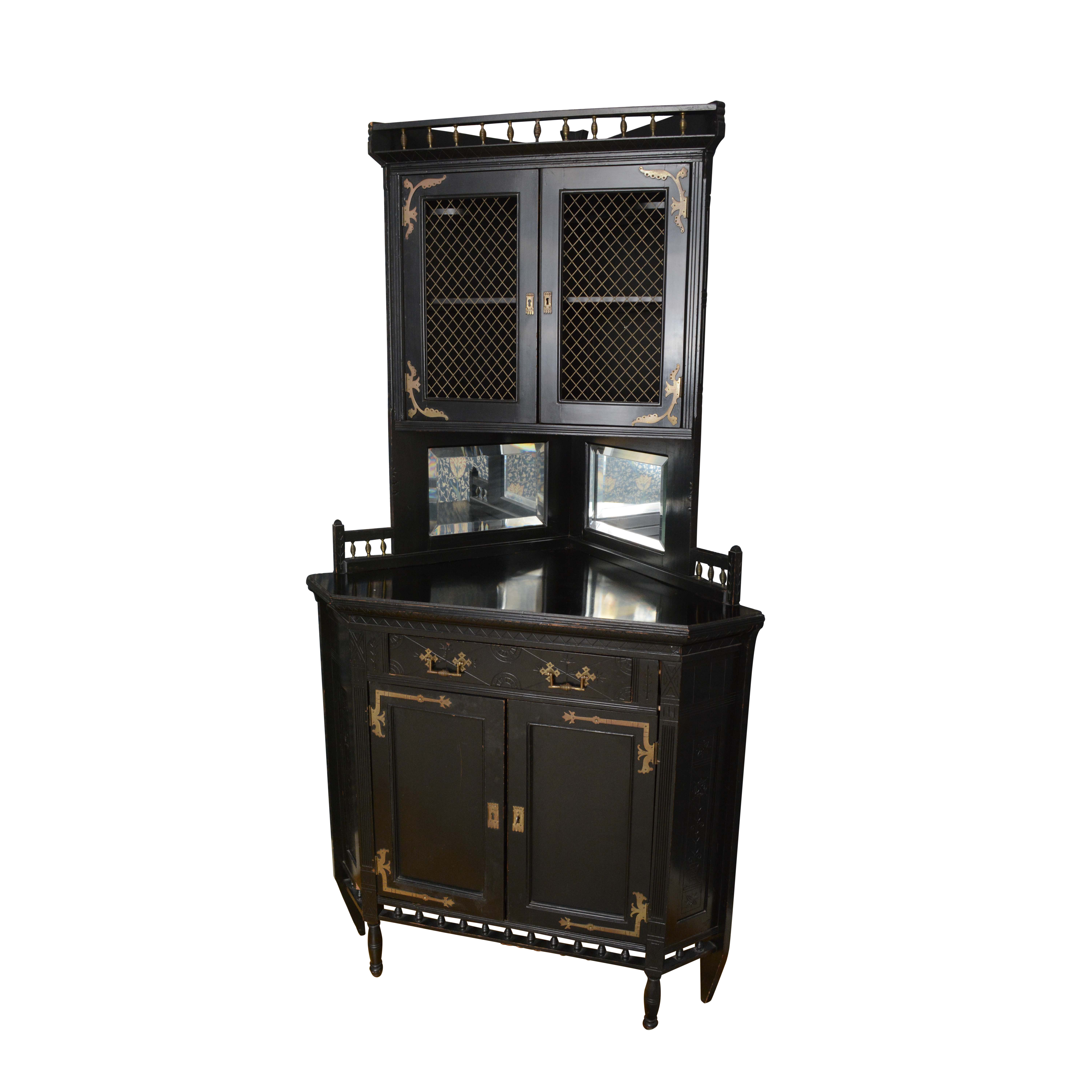 Antique Ebonized Eastlake Corner Cabinet