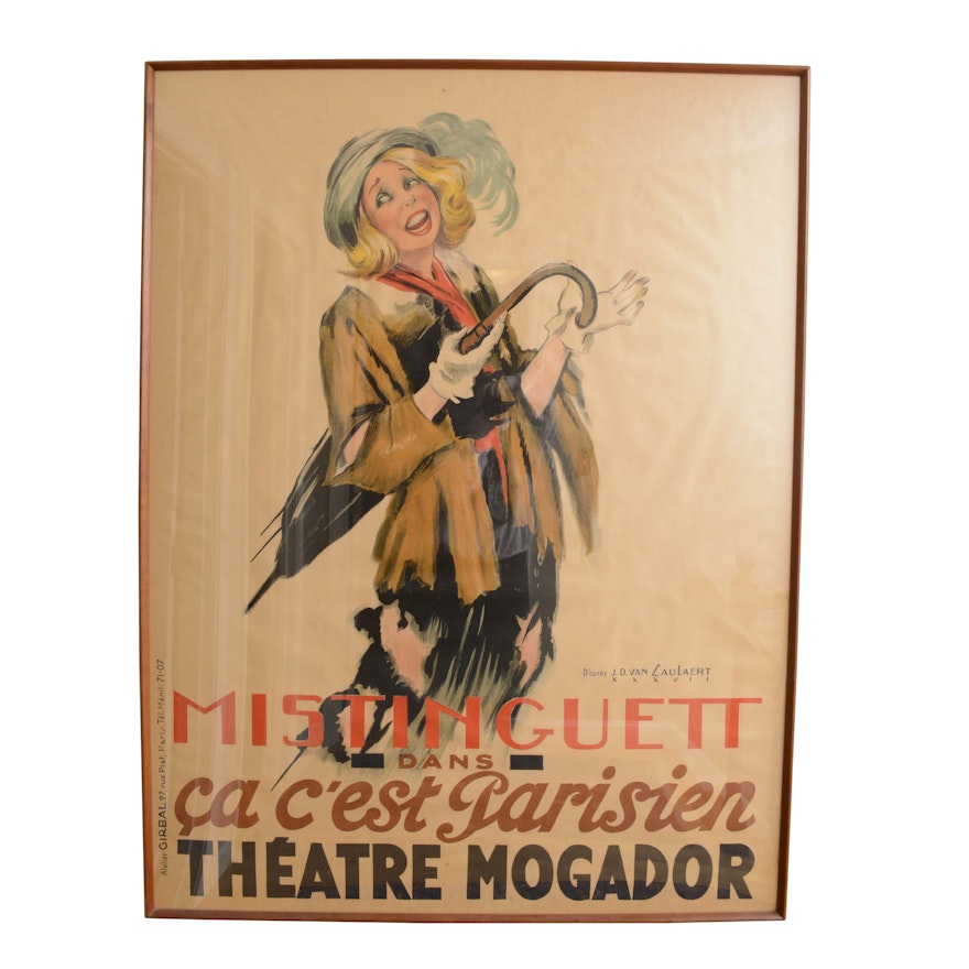 1937 French Lithograph Poster for Mistinguett after Jean-Dominique van Caulaert