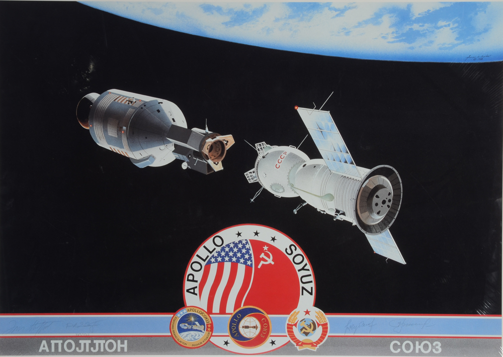 George Bishop Limited Edition Print "Apollo-Soyuz" Signed by Astronauts