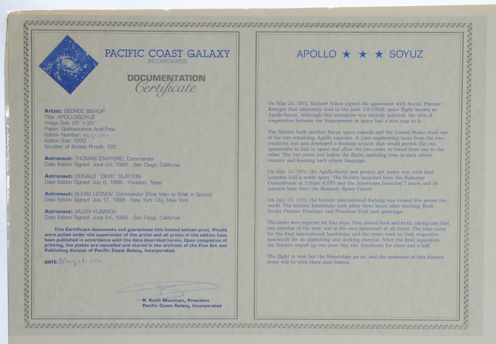 George Bishop Limited Edition Print "Apollo-Soyuz" Signed by Astronauts