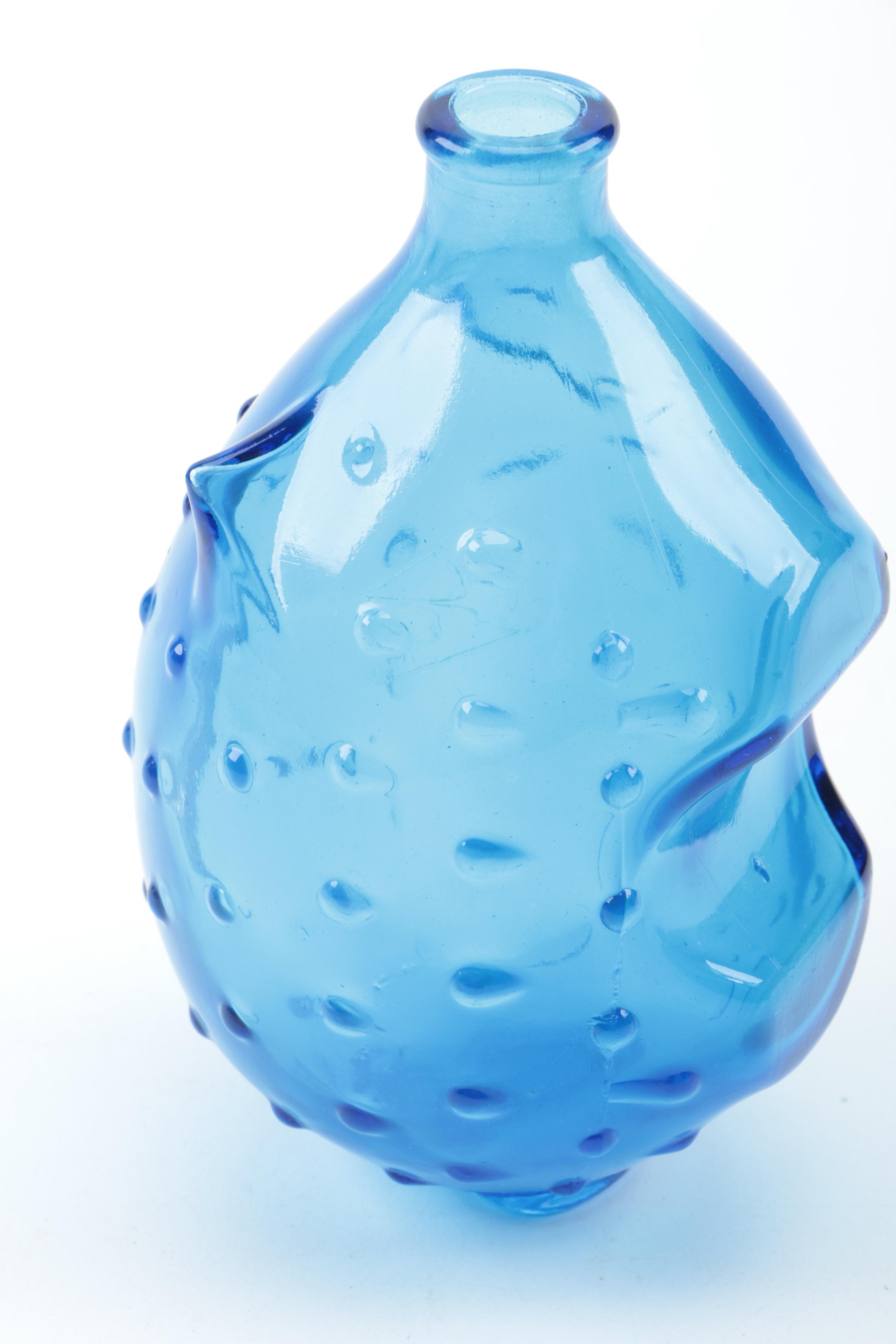 Blenko Blue Glass Bottle and Assorted Blue Home Accessories