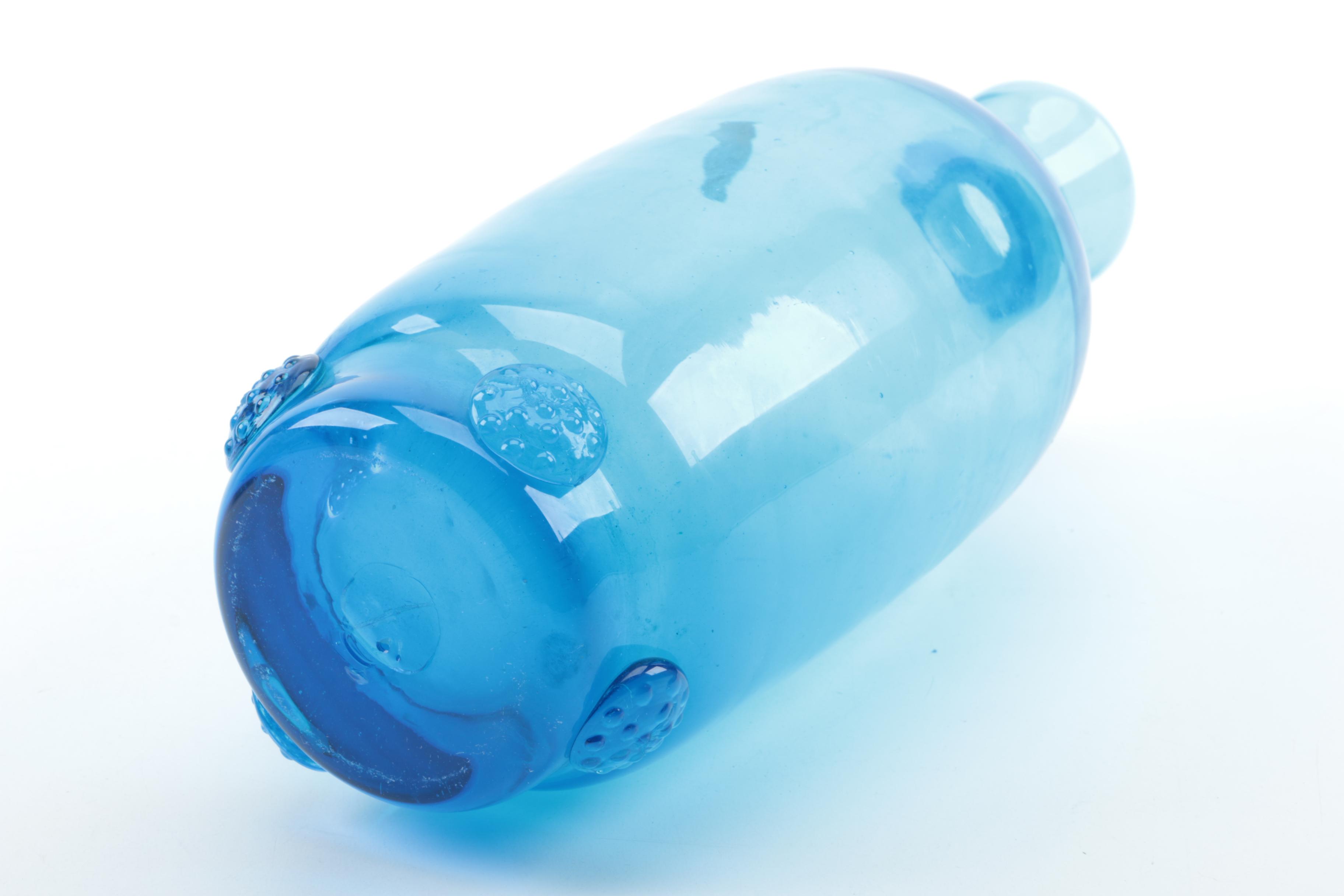 Blenko Blue Glass Bottle and Assorted Blue Home Accessories