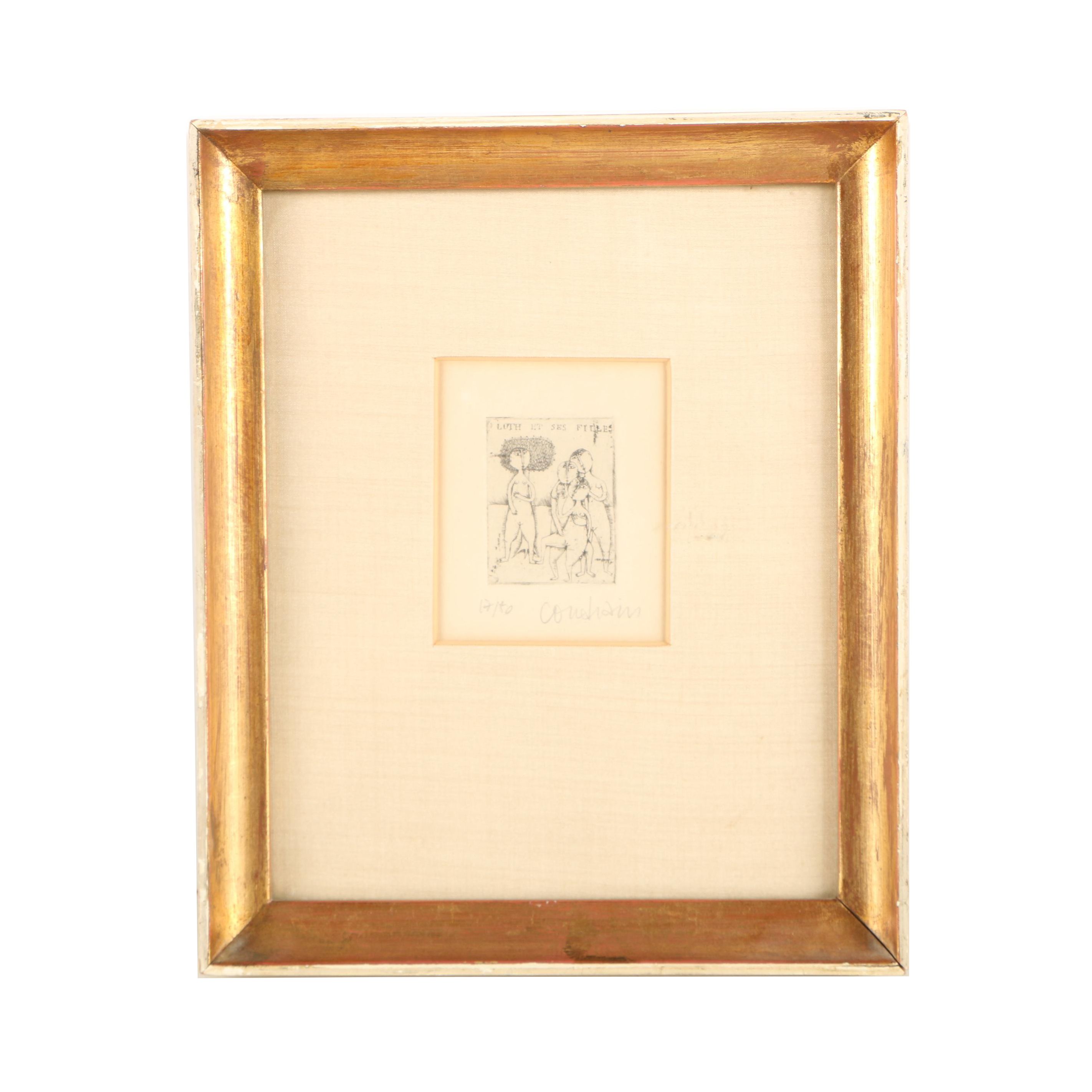 Brigitte Coudrain Etching "Loth et ses Filles"