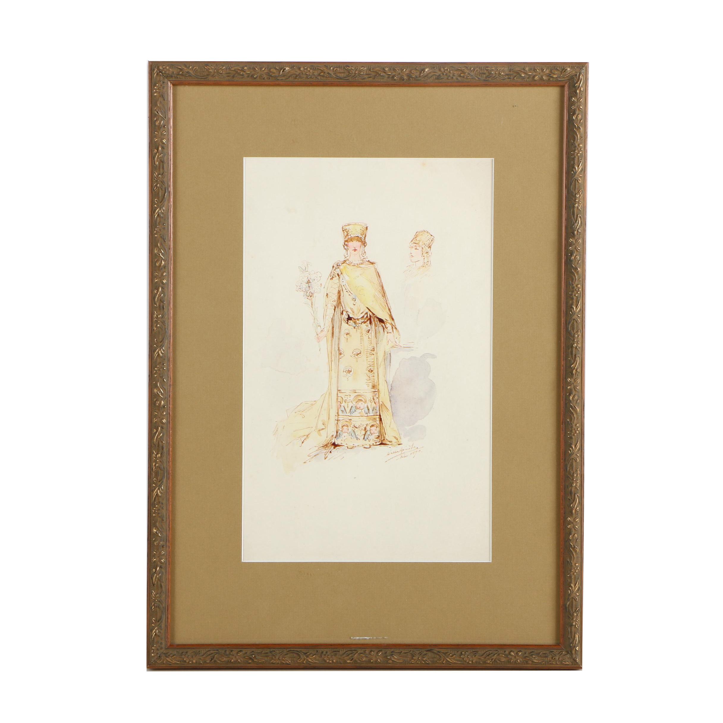 1890 Walter E. Spindler Watercolor and Ink Costume Design