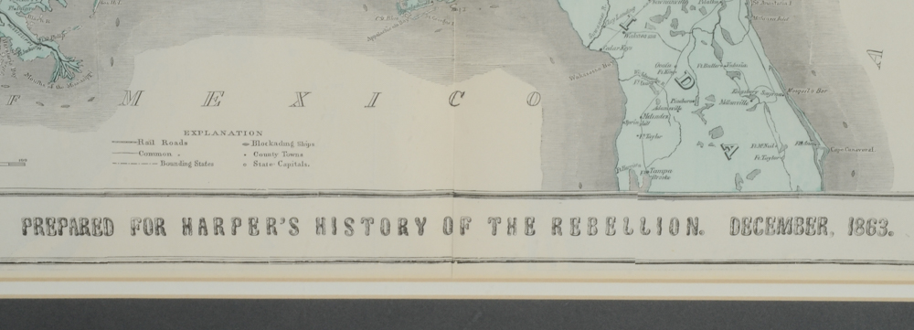 Antique Wood Engraving Map of Southern States for Harper's Weekly Publication