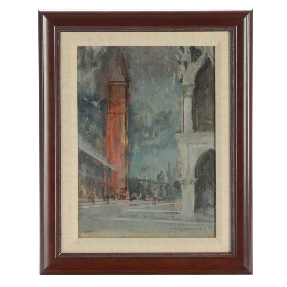 John Annus 1960 Oil Painting on Board "Venezia"