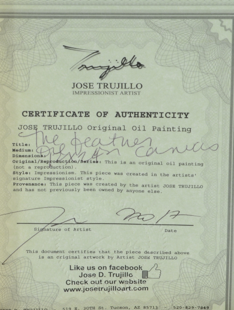 Jose Trujillo Original Oil Painting on Canvas "The Feather"