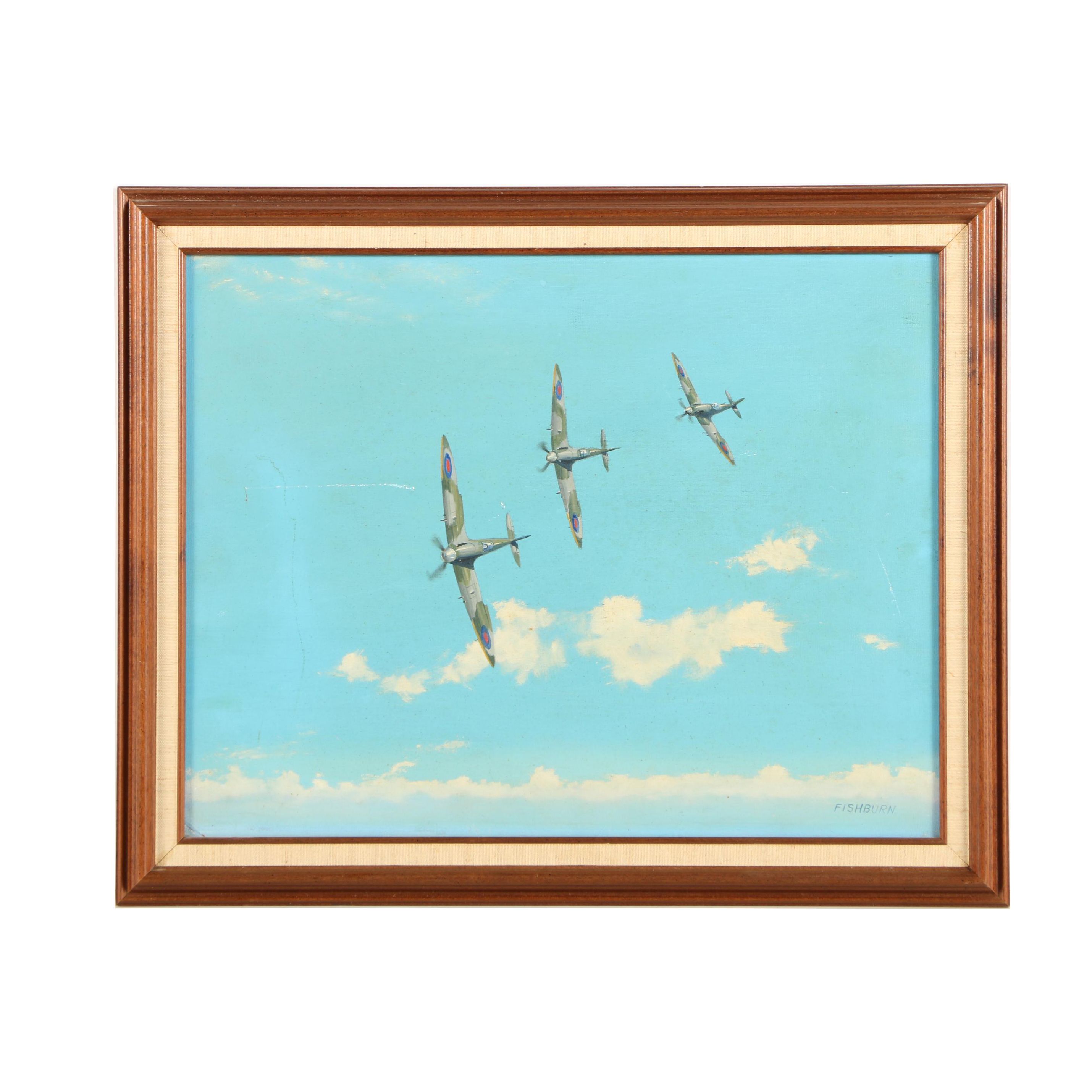 Thomas Fishburn Oil Painting of WW2 Era Airplanes in Flight