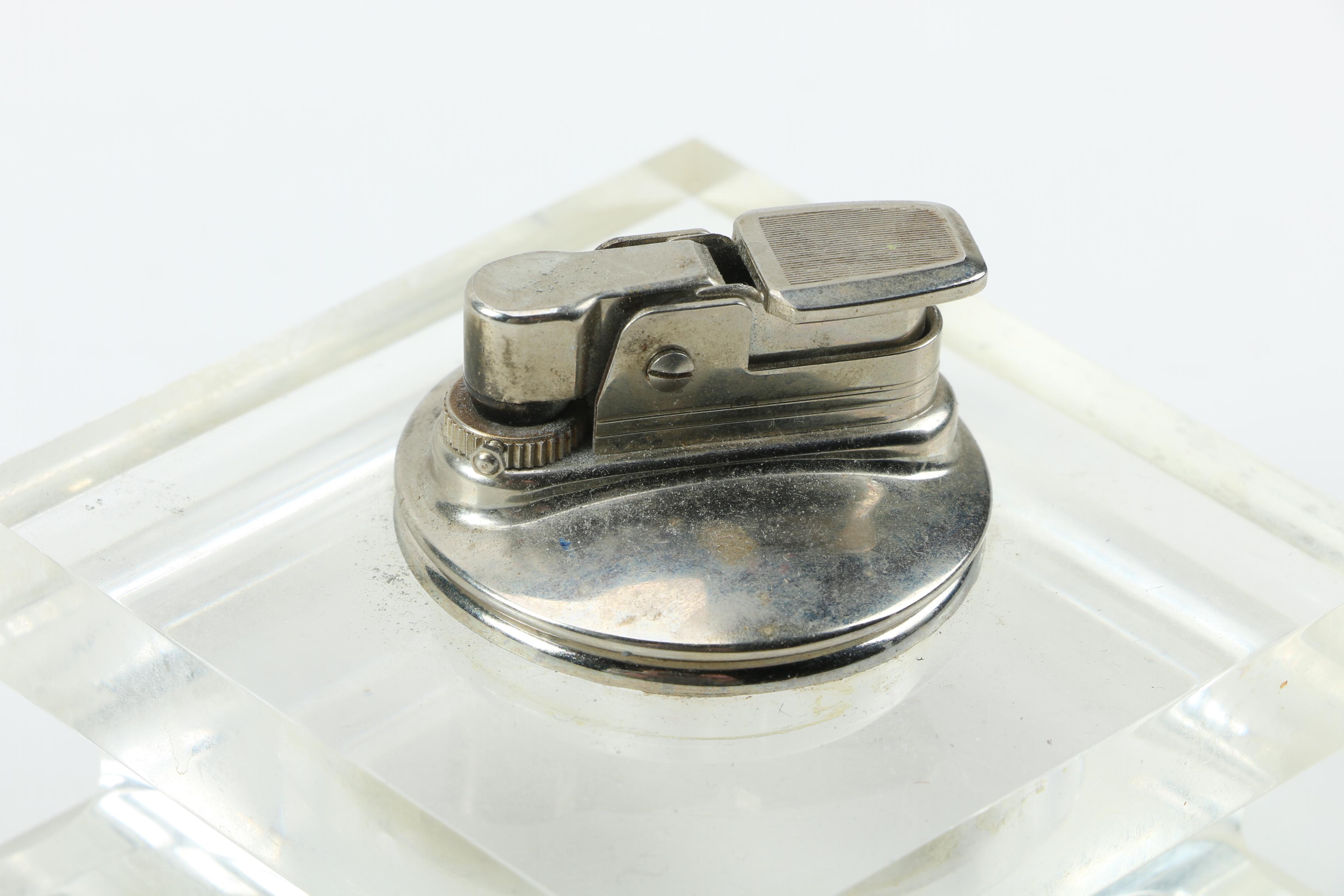 Evans Lucite Table Lighter and Signed Italian Lucite Ash Receiver