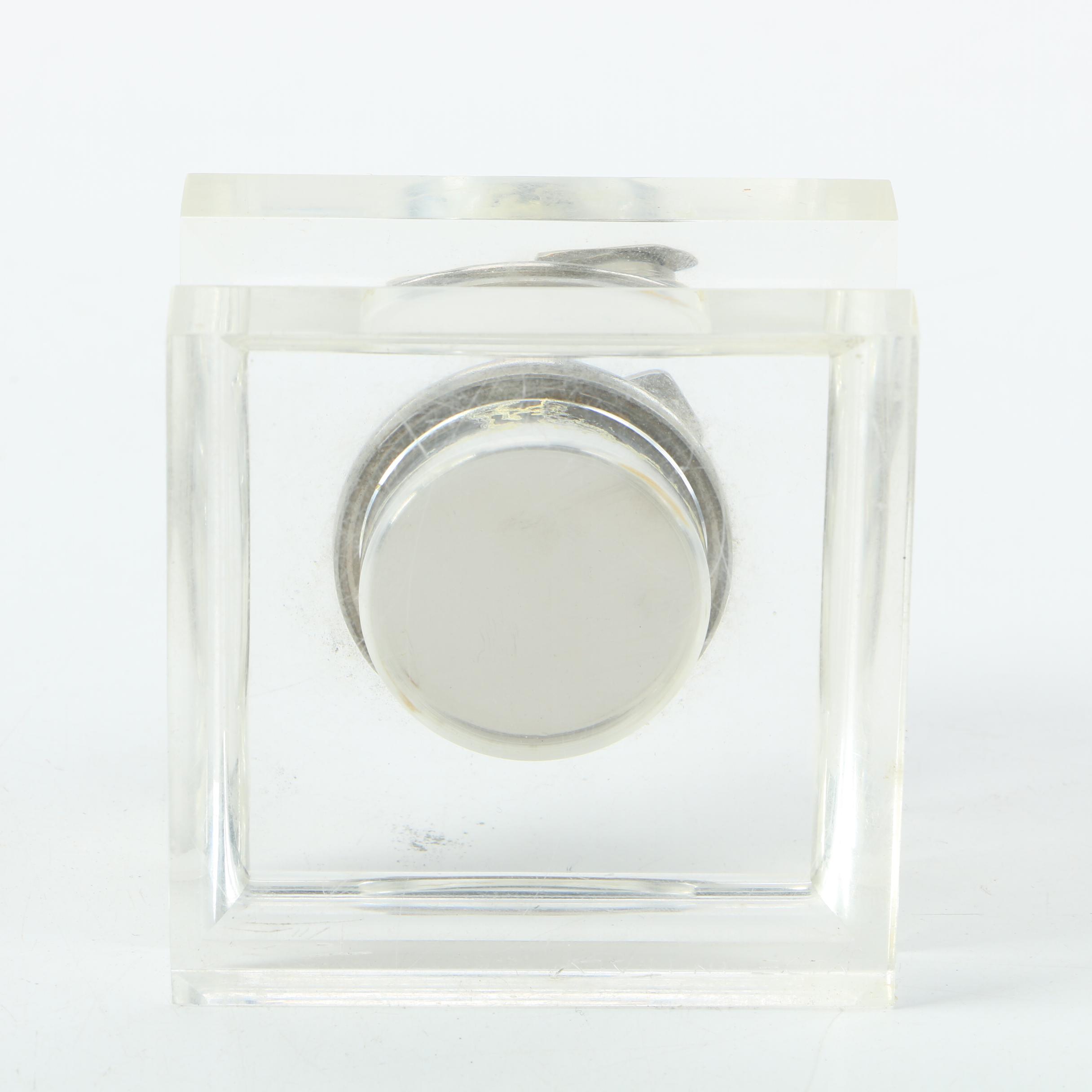 Evans Lucite Table Lighter and Signed Italian Lucite Ash Receiver