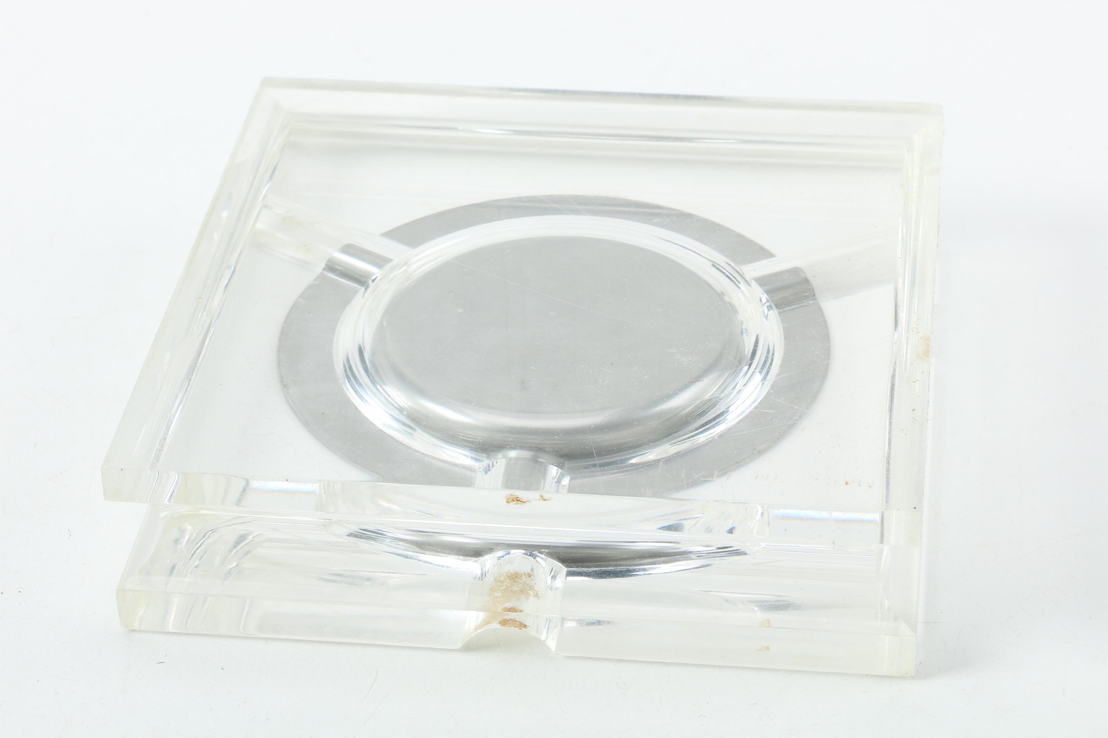 Evans Lucite Table Lighter and Signed Italian Lucite Ash Receiver